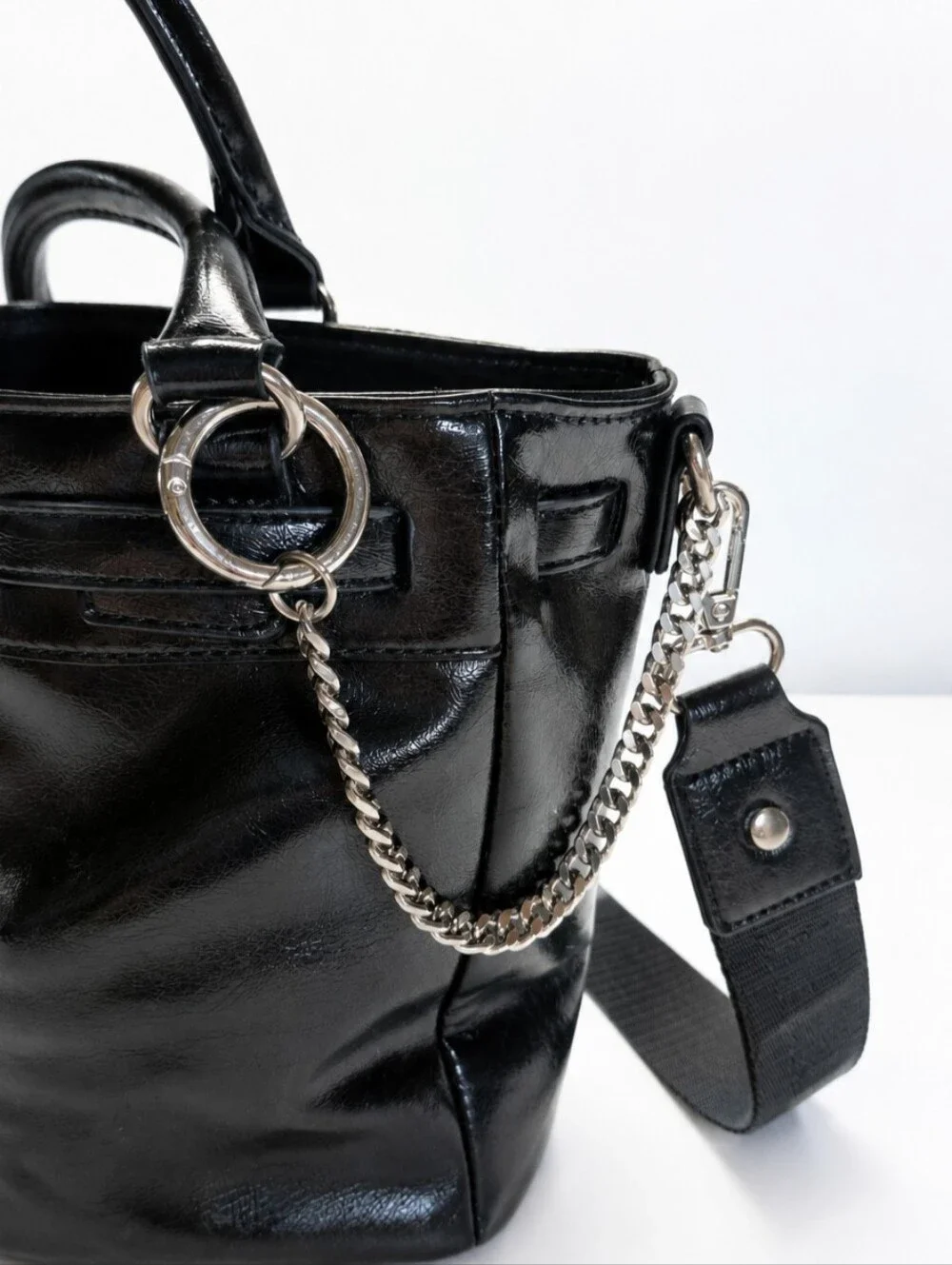 MADDEN NYC Black Patent Leather Crossbody Or Satchel.